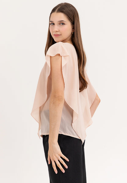 Krizia Flowy Overlay Blouse With Necklace Korean Top