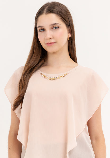 Krizia Flowy Overlay Blouse With Necklace Korean Top