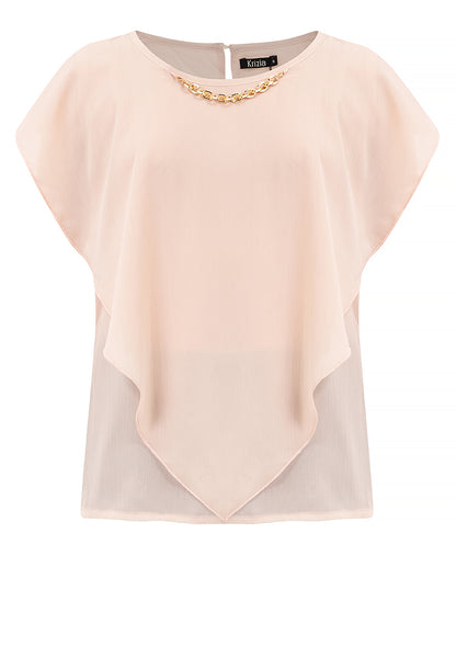 Krizia Flowy Overlay Blouse With Necklace Korean Top