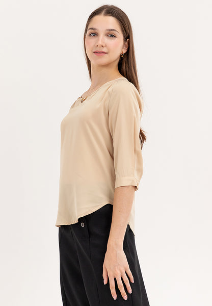 Krizia 3/4 Long Sleeve Blouse With Neck Detail