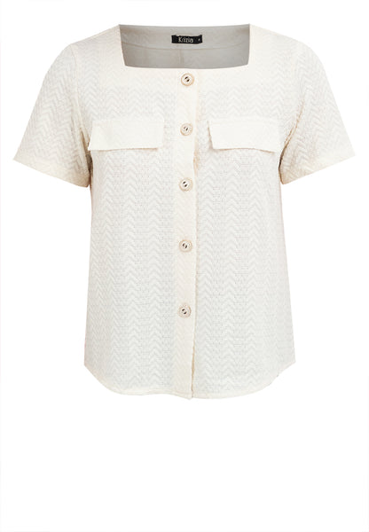 Krizia Square Neck Button Down with Double Pocket Detail Blouse Top