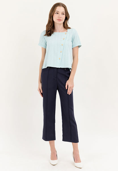 Krizia Waffle Cotton Squareneck Button Down Blouse Top