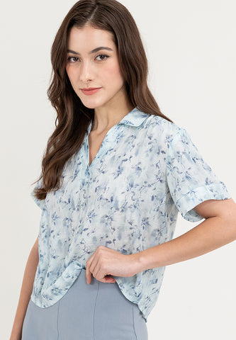 Krizia Printed Collared Blouse Tops