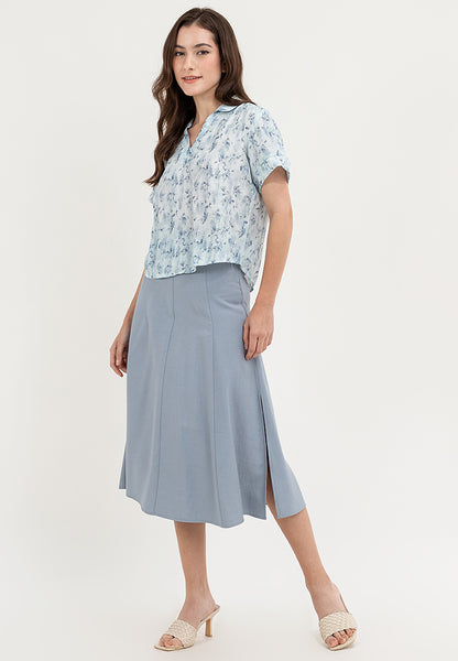 Krizia Printed Collared Blouse Tops