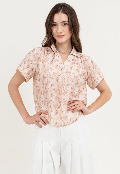 Krizia Printed Collared Blouse Tops