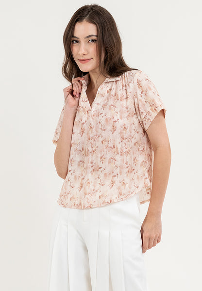 Krizia Printed Collared Blouse Tops