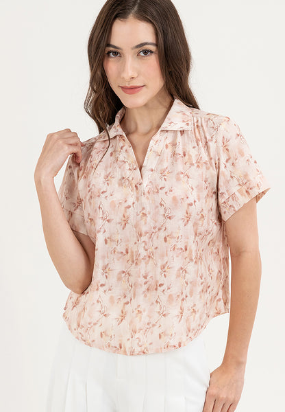 Krizia Printed Collared Blouse Tops