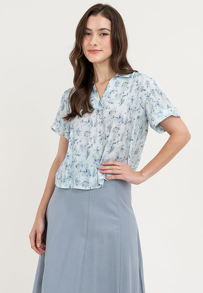 Krizia Printed Collared Blouse Tops