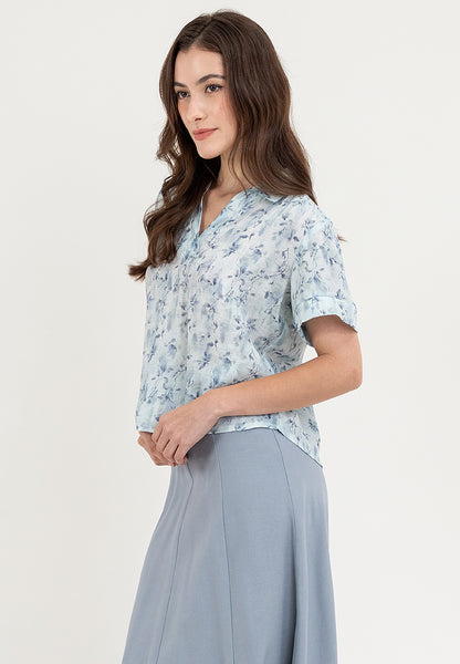 Krizia Printed Collared Blouse Tops