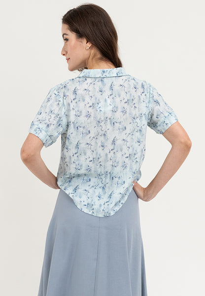 Krizia Printed Collared Blouse Tops