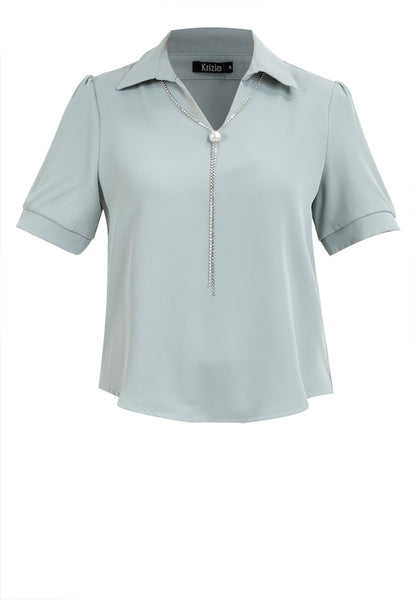 Krizia Collar Blouse With Free Detachable Crystal Necklace And Pearl Detail