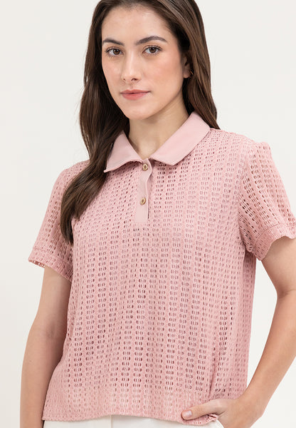 Krizia Buttoned Collared Textured Knitted Blouse