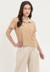 Krizia Buttoned Collared Textured Knitted Blouse