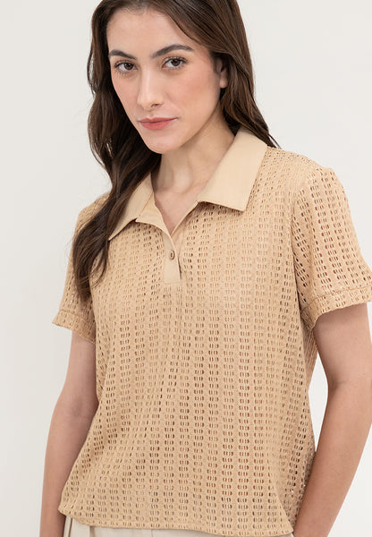 Krizia Buttoned Collared Textured Knitted Blouse