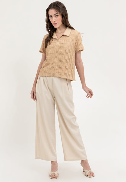 Krizia Buttoned Collared Textured Knitted Blouse