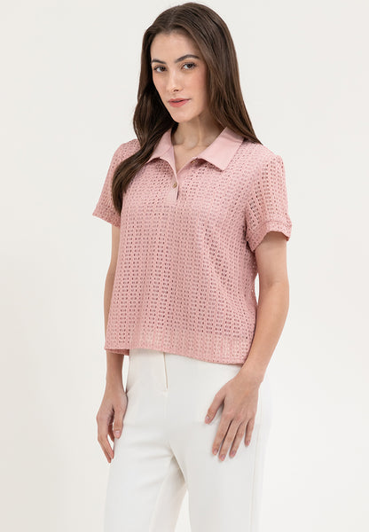 Krizia Buttoned Collared Textured Knitted Blouse