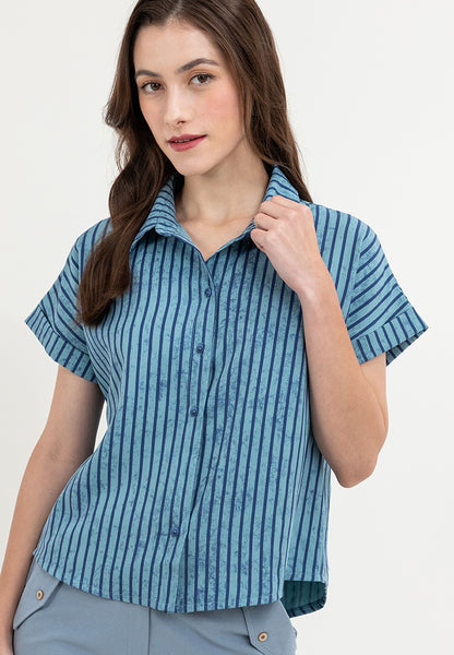 Krizia Button Down Collared Stripe Blouse