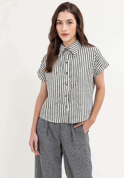 Krizia Button Down Collared Stripe Blouse