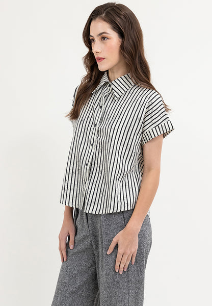 Krizia Button Down Collared Stripe Blouse