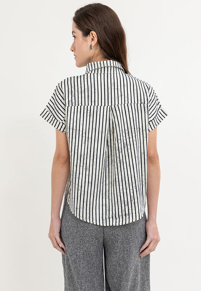 Krizia Button Down Collared Stripe Blouse