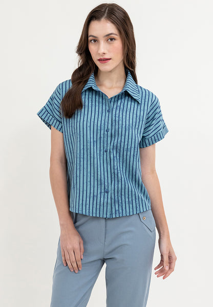 Krizia Button Down Collared Stripe Blouse