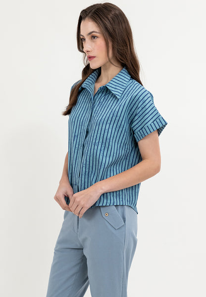 Krizia Button Down Collared Stripe Blouse