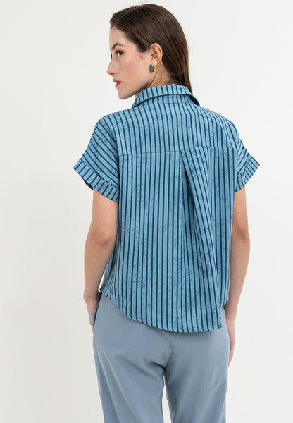 Krizia Button Down Collared Stripe Blouse