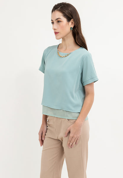 Krizia Tiered Basic Short Sleeve Top Blouse