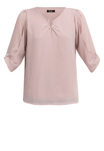 Krizia V-Neck Pearl Detail 3/4 Sleeve Top Blouse