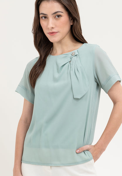 Krizia Round Neck Bow Detail Blouse Top