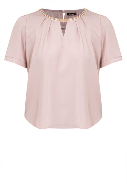 Krizia Casual Cut Out Keyhole Pleated Ribbing Round Neck Blouse Tops