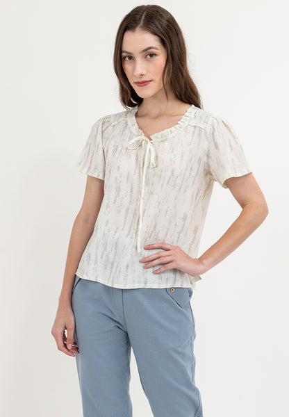 Krizia Puff Sleeves Ruffle Tie Neck Blouse Top