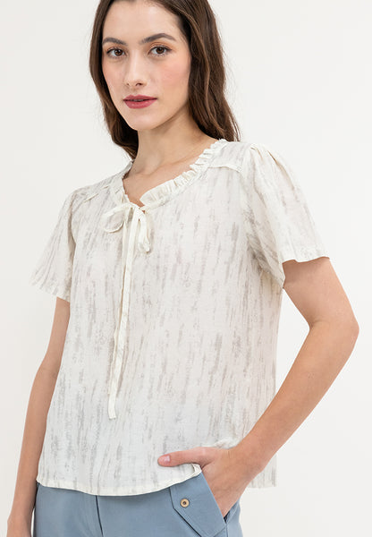 Krizia Puff Sleeves Ruffle Tie Neck Blouse Top