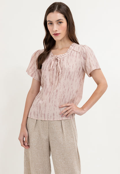 Krizia Puff Sleeves Ruffle Tie Neck Blouse Top