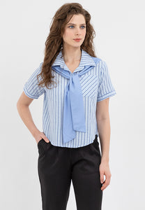 Krizia Collared Tie Detail Button Down Blouse Top with Pocket