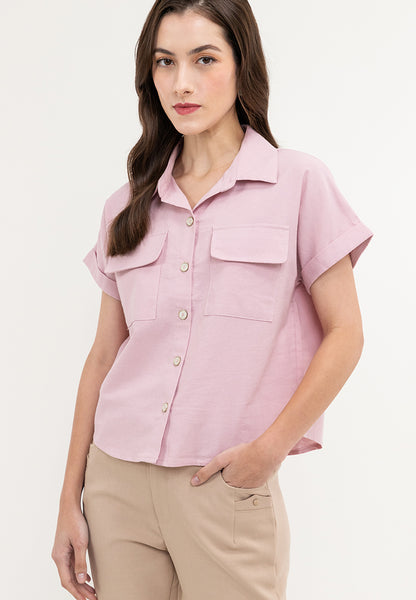 Krizia Crumpled Cotton Button Down Collared Blouse