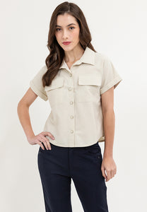 Krizia Crumpled Cotton Button Down Collared Blouse