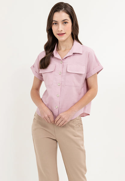 Krizia Crumpled Cotton Button Down Collared Blouse