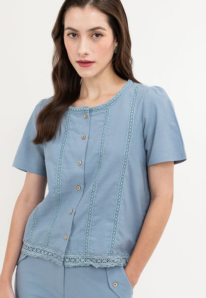 Krizia Puff Sleeves Top Blouse with Trimmings