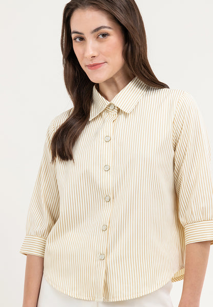 Krizia Button Down Collared 3/4 Long Sleeve Blouse Top