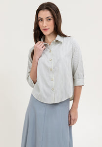 Krizia Button Down Collared 3/4 Long Sleeve Blouse Top