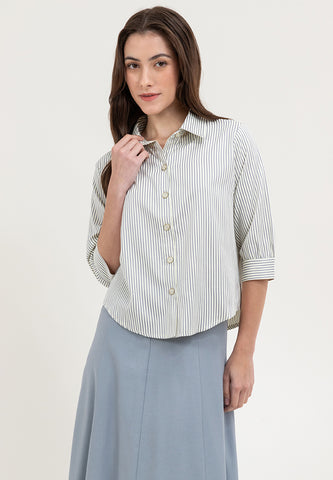 Krizia Button Down Collared 3/4 Long Sleeve Blouse Top