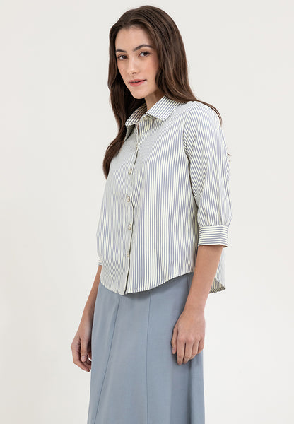 Krizia Button Down Collared 3/4 Long Sleeve Blouse Top