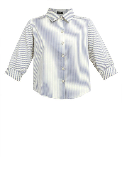 Krizia Button Down Collared 3/4 Long Sleeve Blouse Top