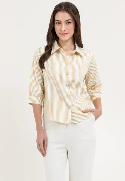 Krizia Button Down Collared 3/4 Long Sleeve Blouse Top