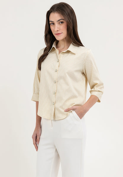 Krizia Button Down Collared 3/4 Long Sleeve Blouse Top