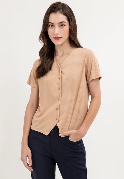 Krizia Button Down V-Neck Bell Sleeve Blouse