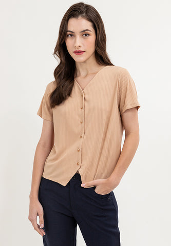 Krizia Button Down V-Neck Bell Sleeve Blouse