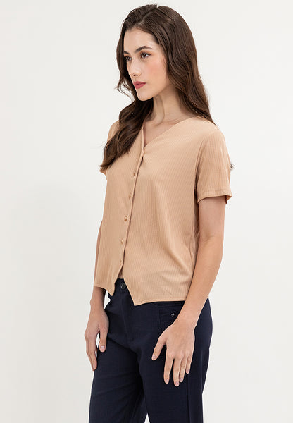 Krizia Button Down V-Neck Bell Sleeve Blouse