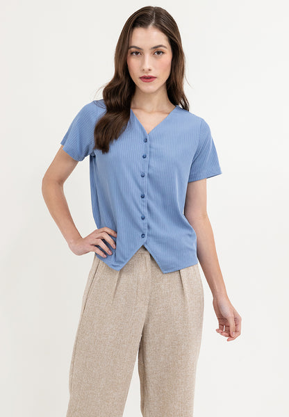 Krizia Button Down V-Neck Bell Sleeve Blouse